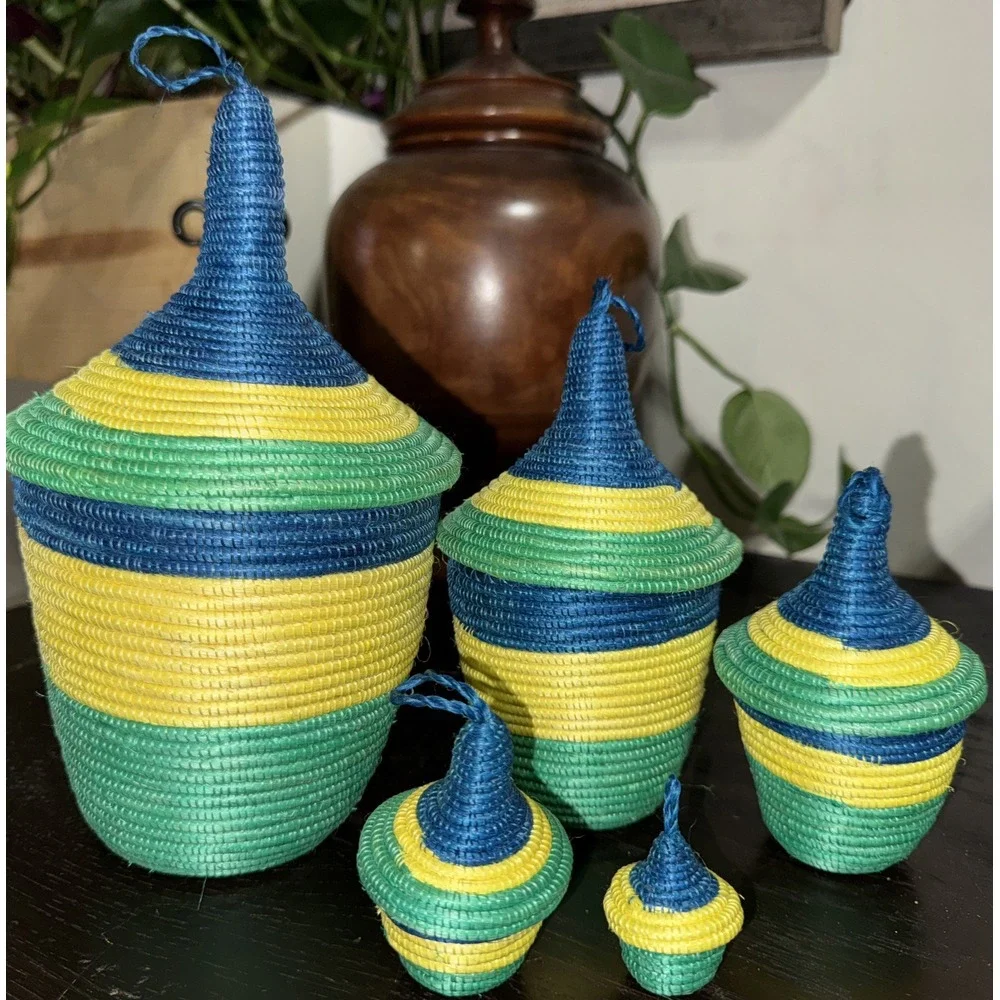 Set of 5 Nesting Baskets Blue Yellow‎ and Green